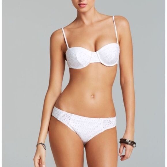 Nanette‎ Lepore White Eyelet Bikini Hip Huggers M/L